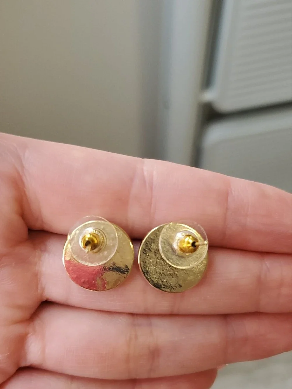 Gold-Trim Light Blue MIU Round Enamel Stud Earrings